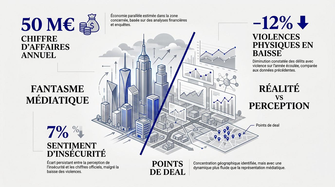 Graphique comparatif entre baisse de la délinquance et sentiment d'insécurité aux Minguettes