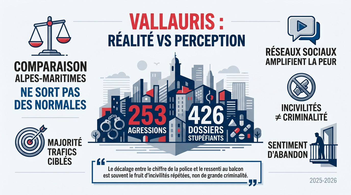 Graphique comparatif entre délinquance et perception à Vallauris