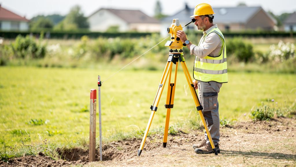 Géomètre-expert réalisant un bornage de terrain