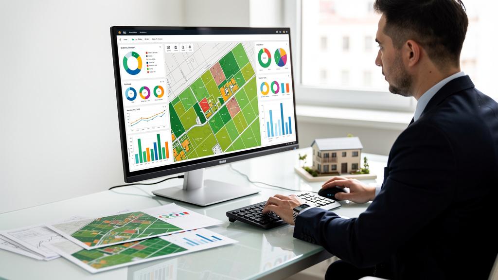Investisseur immobilier analysant les données foncières sur ordinateur