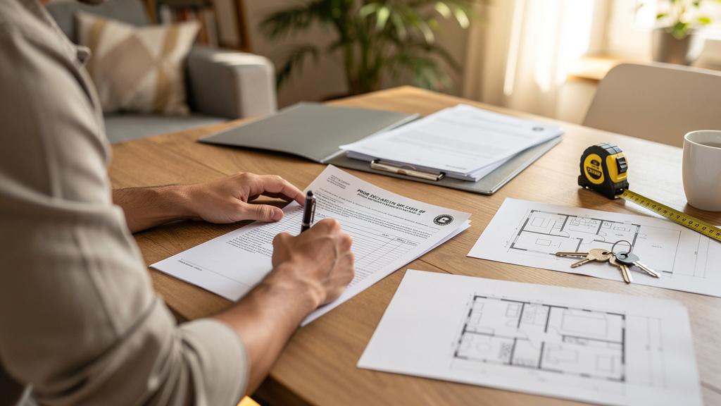 Propriétaire remplissant une déclaration préalable de travaux