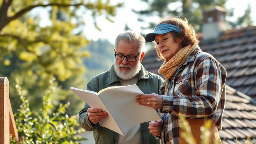 Propriétaires voisins examinant un devis de toiture